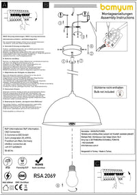 Lampada a sospensione vintage in metallo dipinto a mano