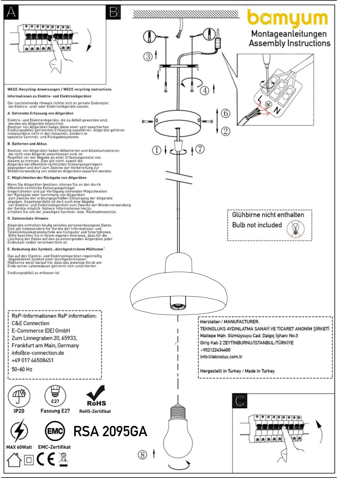 Bamyum Hängelampe Esttisch Modern Esszimmerlampe