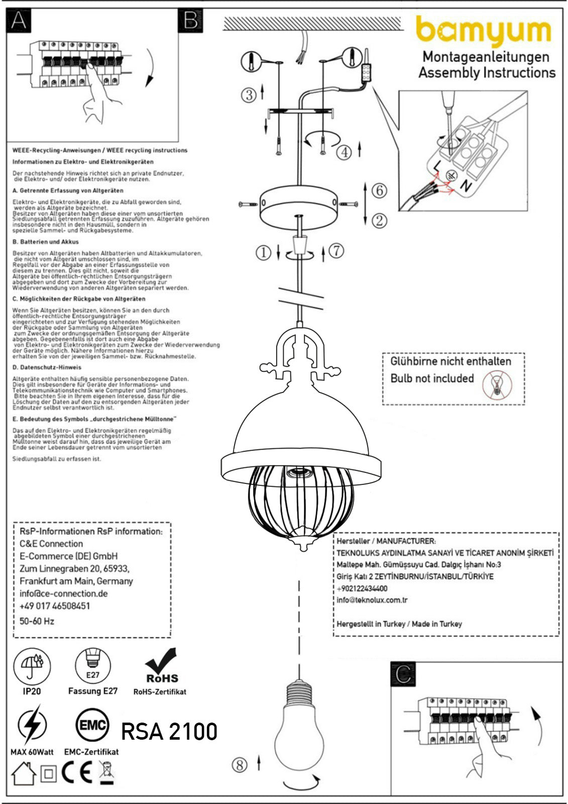 Table de salle à manger lampe suspendue peinte à la main scandinave