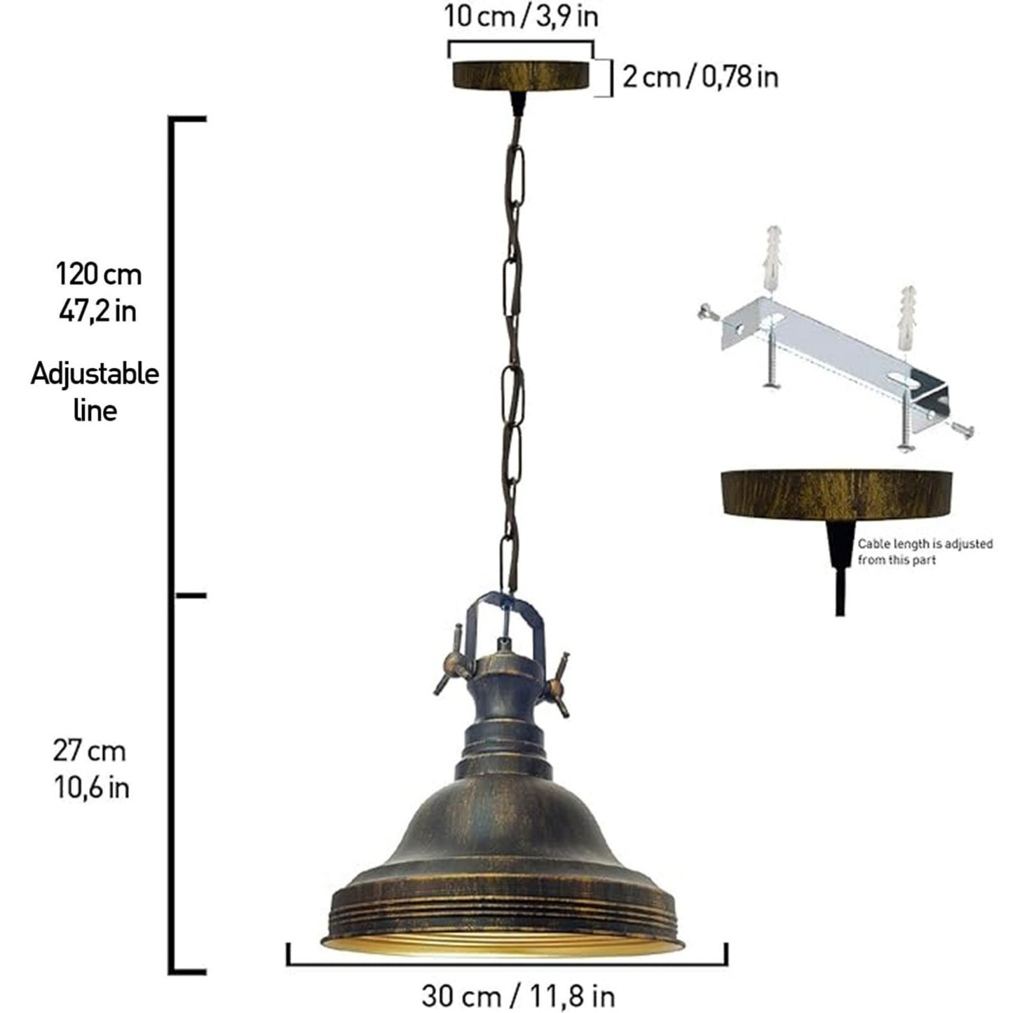 Lampada a sospensione in metallo dipinto a mano