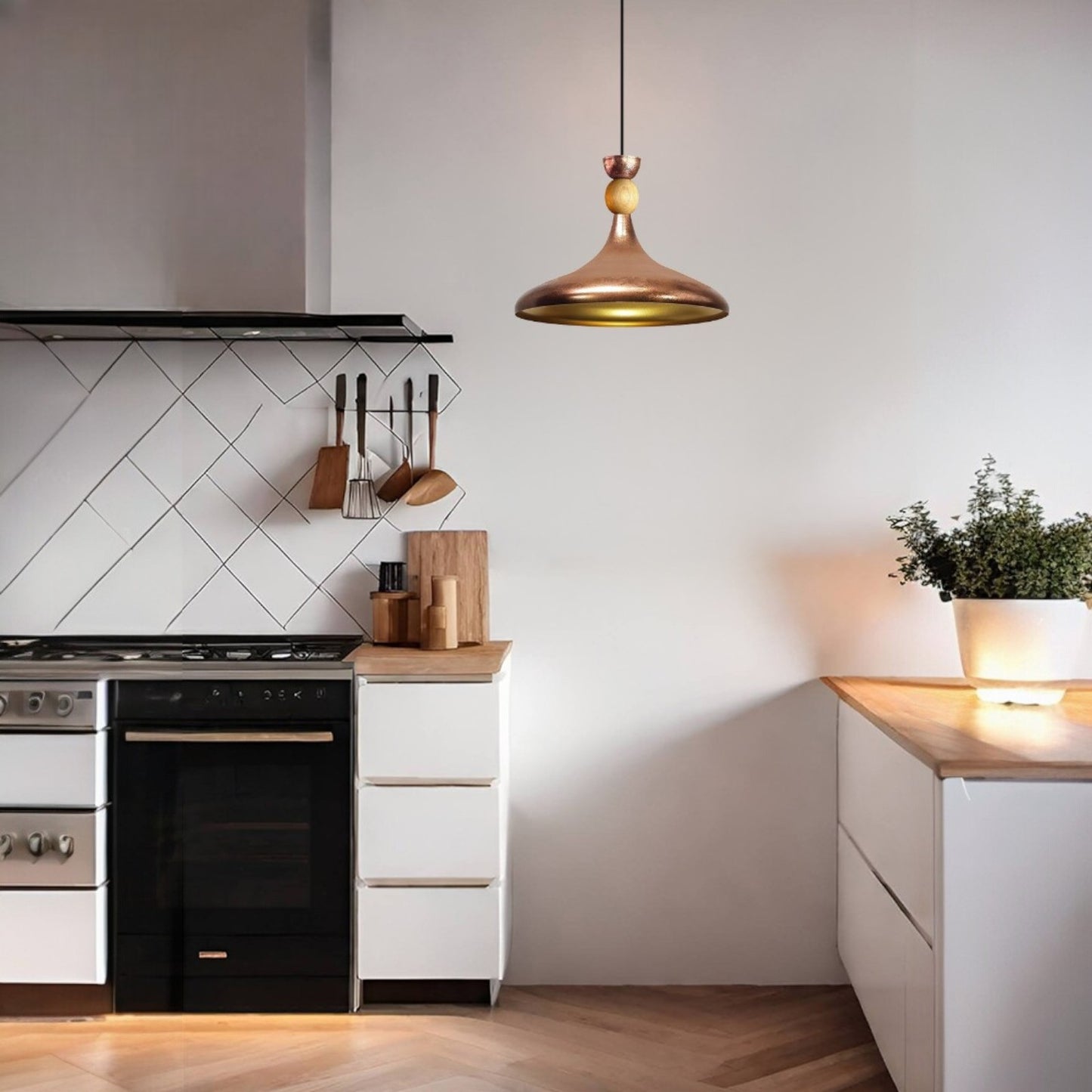 Pendelleuchte Champion aus Holz und Metall, 35 cm Hängelampe