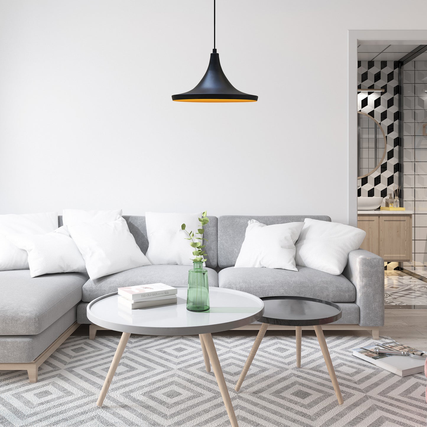 Pendelleuchte Adash Pendelleuchte Schwarz, 1 Flammige Metall Hängelampe Ø26 cm