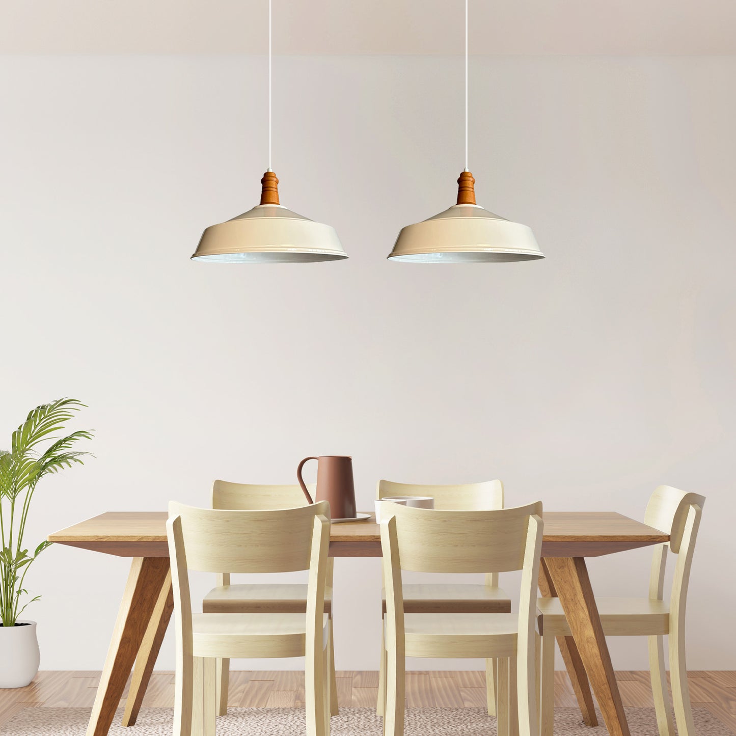 Pendelleuchte Metall Ø41 cm, Weiß innen weiß, E27, Vintage Lampe