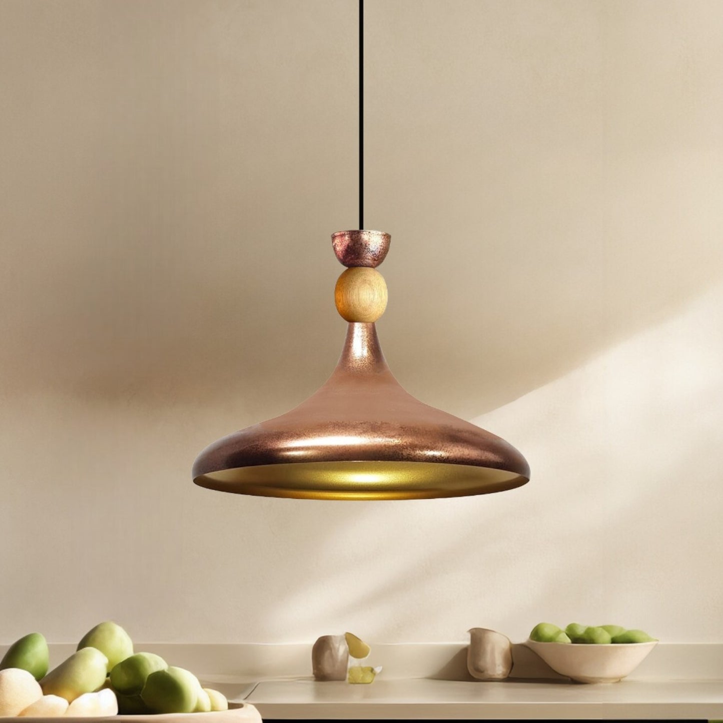 Pendelleuchte Champion aus Holz und Metall, 35 cm Hängelampe