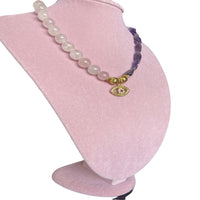 Collana da donna, pietra preziosa incantata, pendente di cristallo, collana con pietre naturali, collana in quarzo rosa e ametista