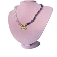 Collana da donna, pietra preziosa incantata, pendente di cristallo, collana con pietre naturali, collana in quarzo rosa e ametista