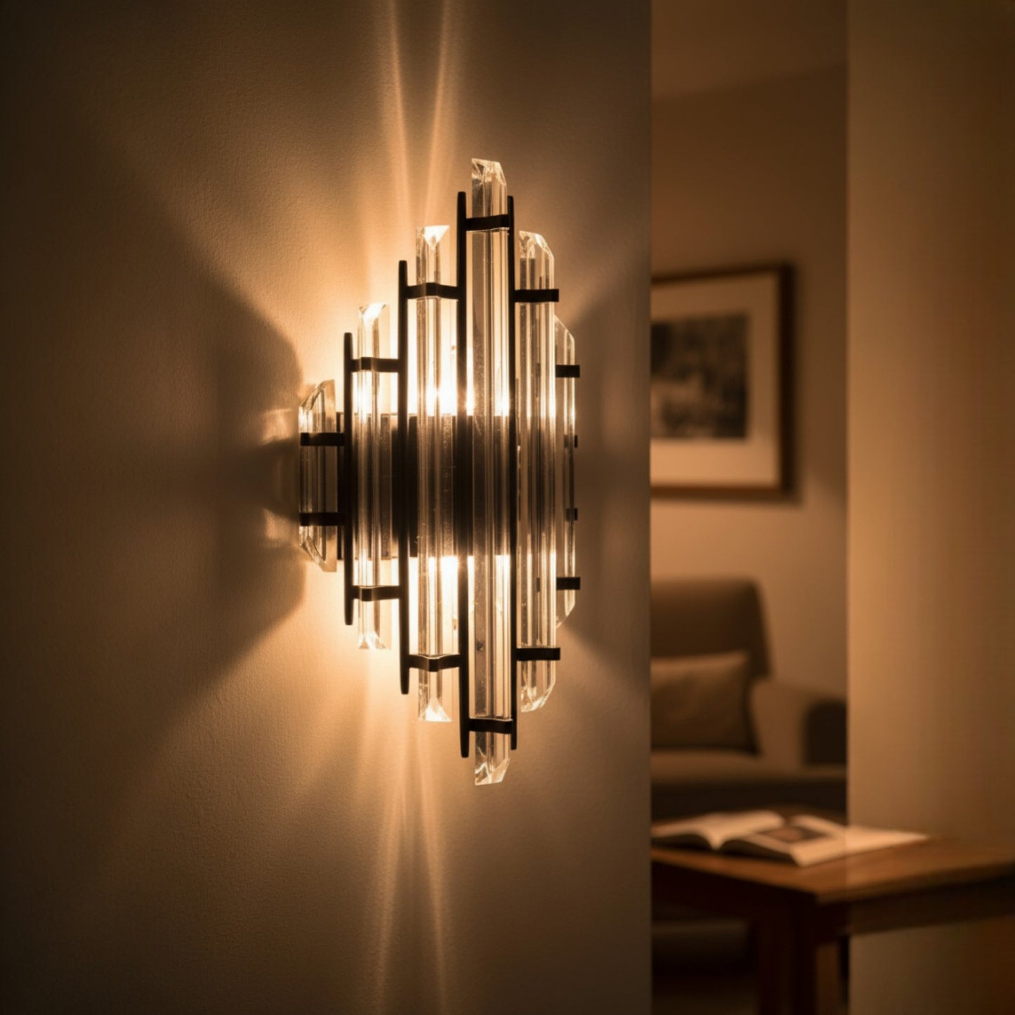 Bamyum Champion Wandleuchte Innen Kristall, Glas Metall