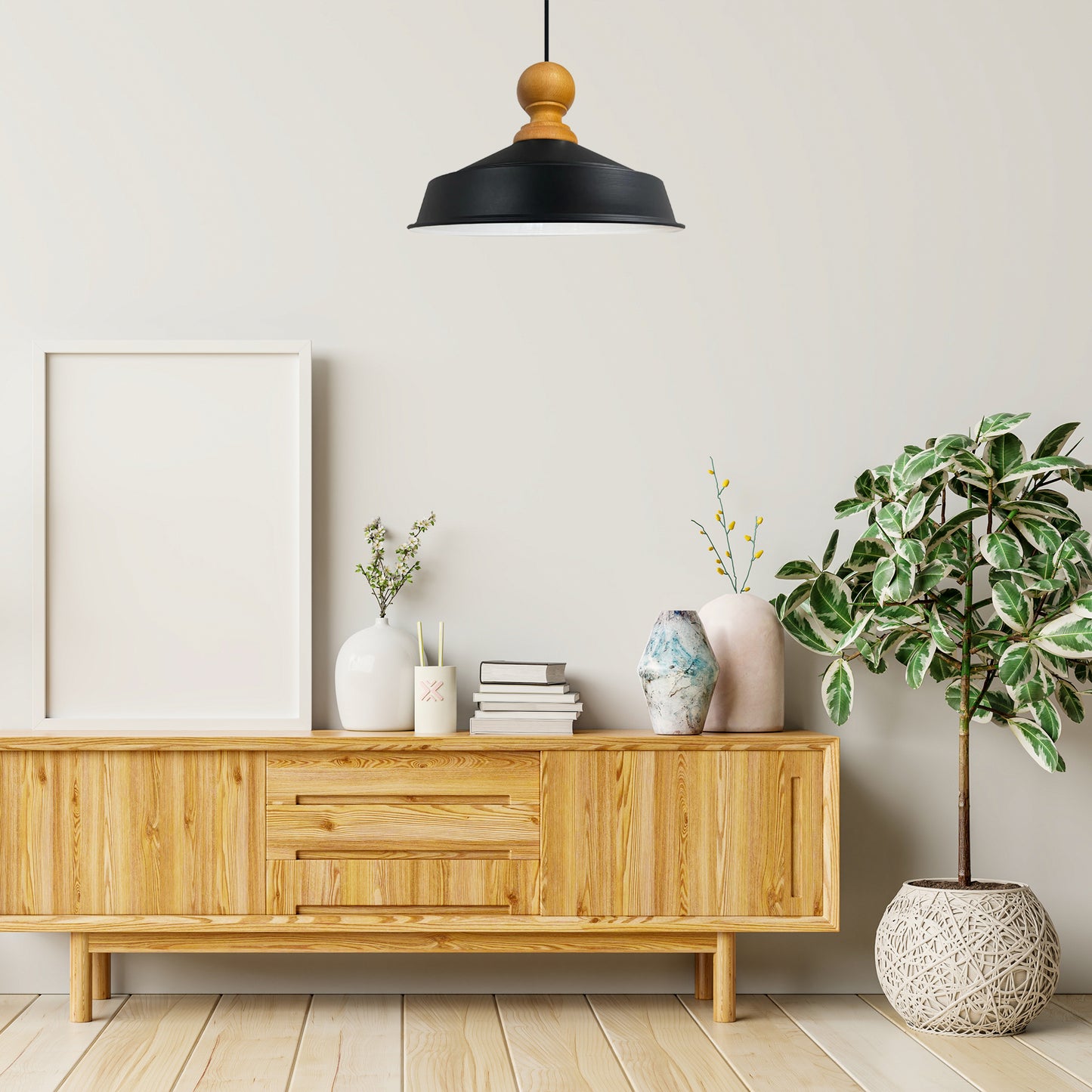 Pendelleuchte Hängelampe Industrial Schwarz Weiß Metall, Ø40cm, E27, Vintage Lampe