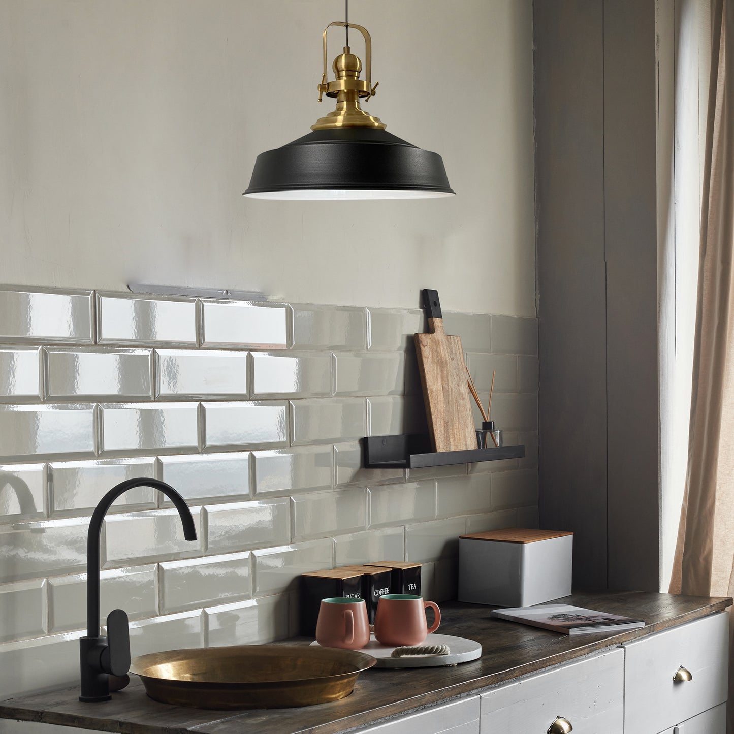 Pendelleuchte Hängelampe Industrial Schwarz Weiß Metall, Ø40cm, E27, Vintage Lampe