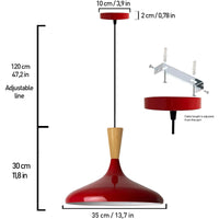 Champion Pendelleuchte aus Holz, 35 cm Hängelampe Metall E27 Moderne Lampe