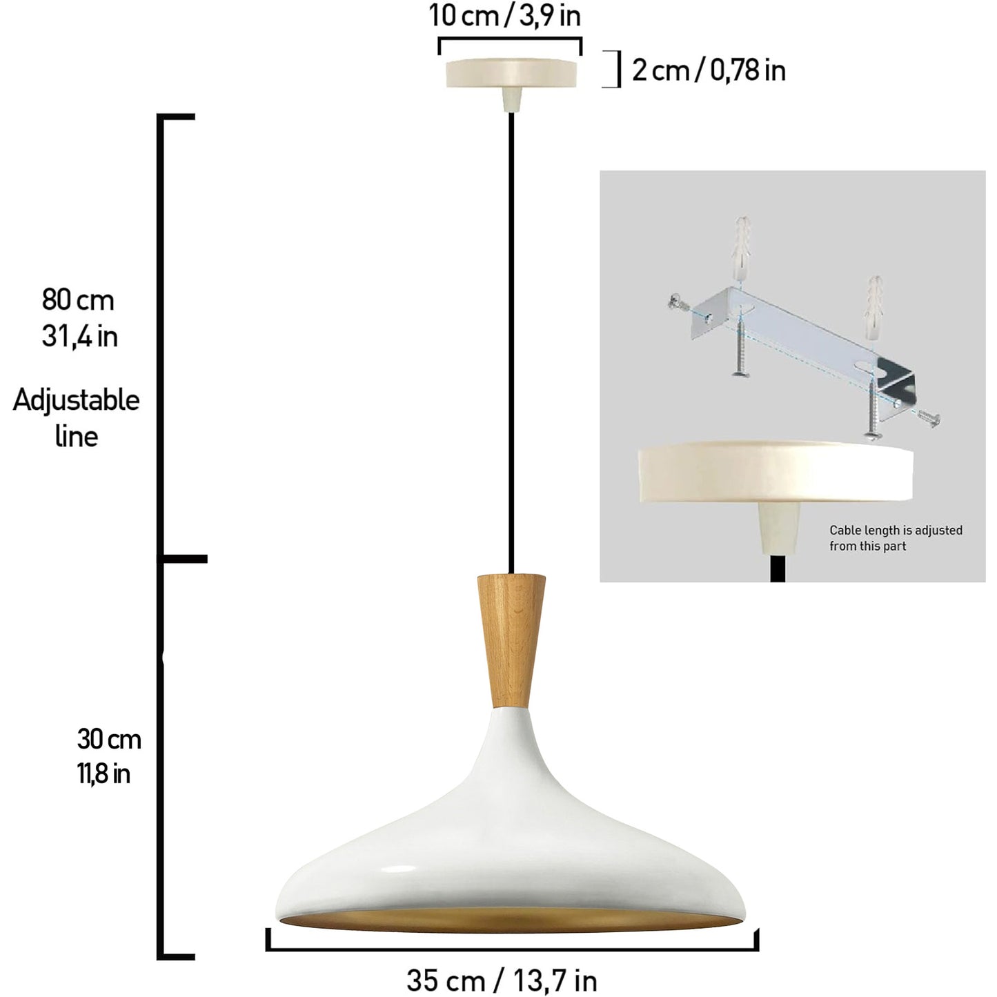 Champion Pendelleuchte aus Holz, 35 cm Hängelampe Metall E27 Moderne Lampe